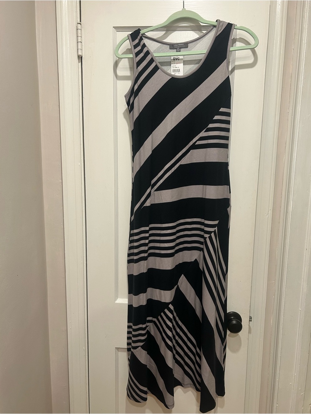 Lisa Rinna Collection Black and Gray Striped Maxi Dress